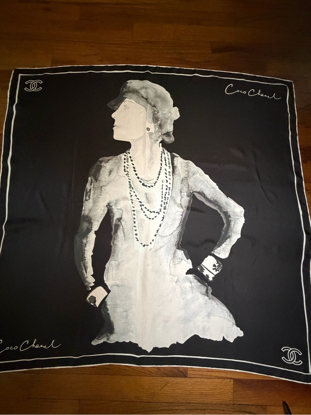 Chanel Mademoiselle Coco print Portrait Silk Scarf. - Picture 6 of 16